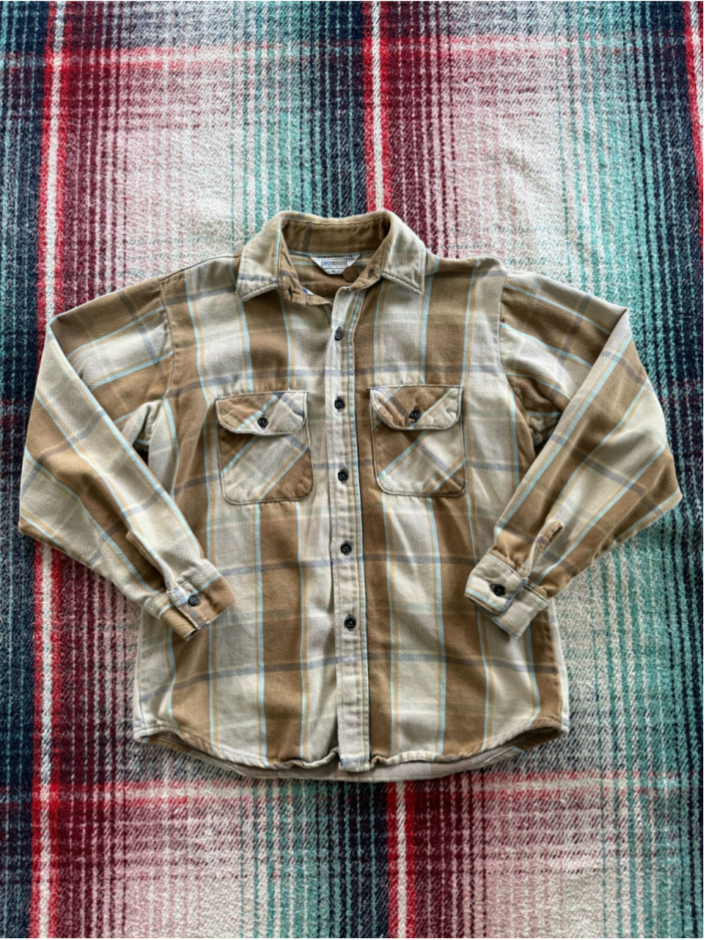 Vintage FiveBrother Made in USA Tan Plaid Flannel Shirt M